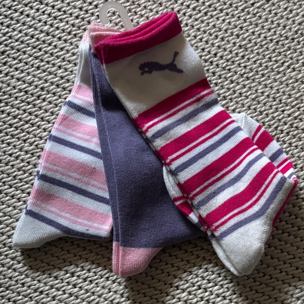 Socks 3 pack girls 6-7.5 shoe 5.5-11.5 Puma 80% cotton 15% polyester 5% spandex
